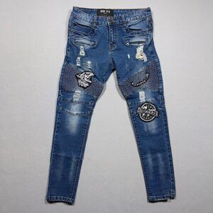 BiePa‎ Paris Jeans 30x28 Air Force Tiger Eagle Patches Distressed Moto Biker